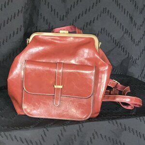 🎉Vintage Style Faux Leather Frame Backpack – Rich Cognac Red